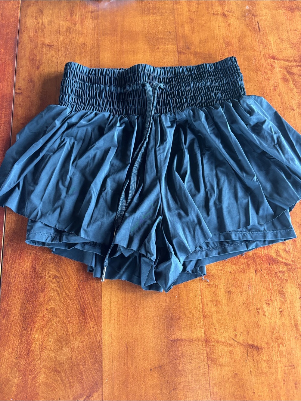 Smocked Waist Black Performance Skort Shorts